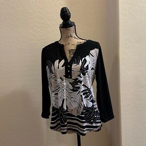 Dana Buchman Monochrome Leaf Print Blouse